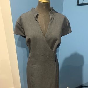 Classic grey wrap dress with cap sleeves.